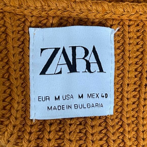 2/$30 ZARA Purl Knit Cotton Turtle Neck Sweater Medium Orange Long Sleeve #6174 - Picture 10 of 14